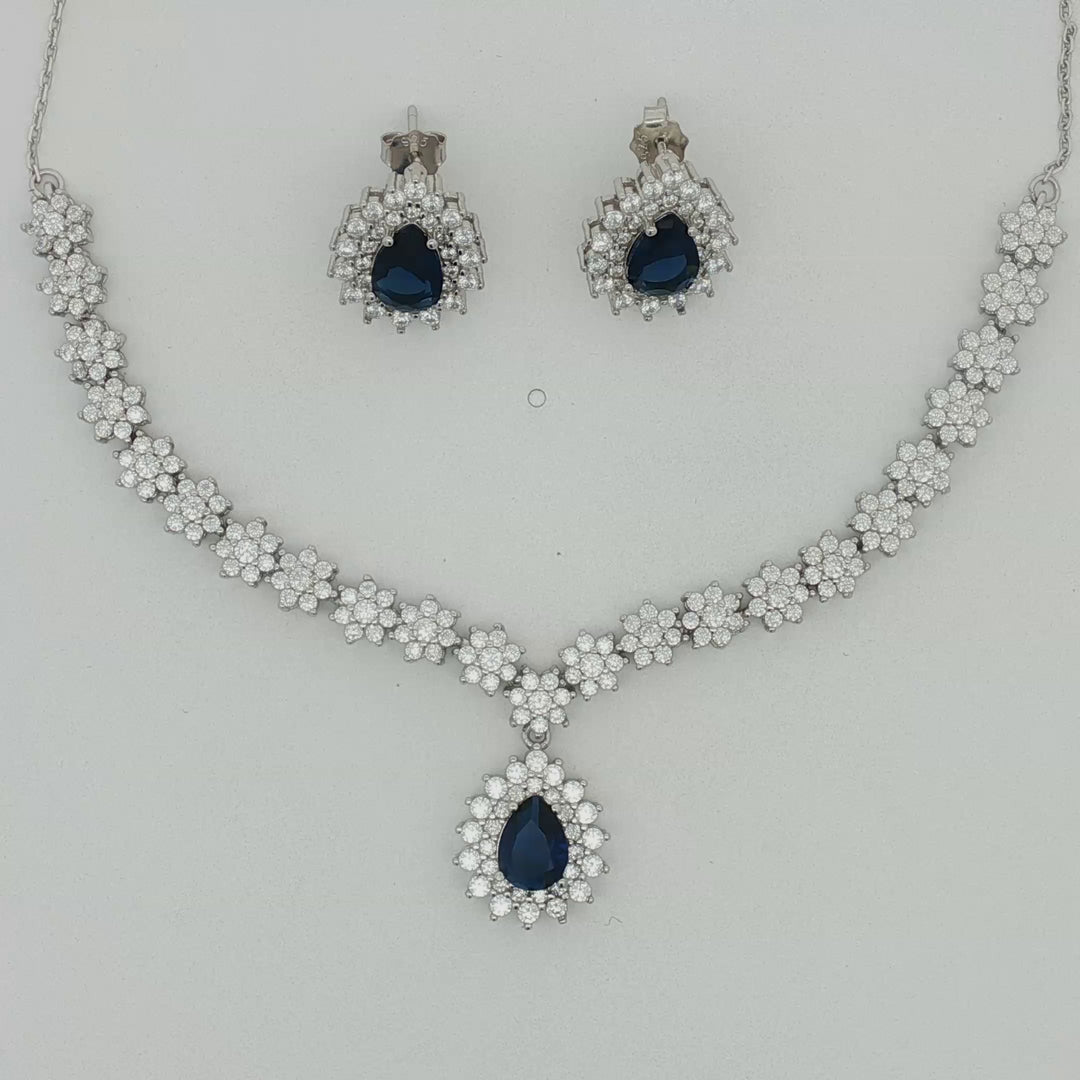 Elegant 925 Sterling Silver Necklace Set with Crystal Pendant & Stud Earrings
