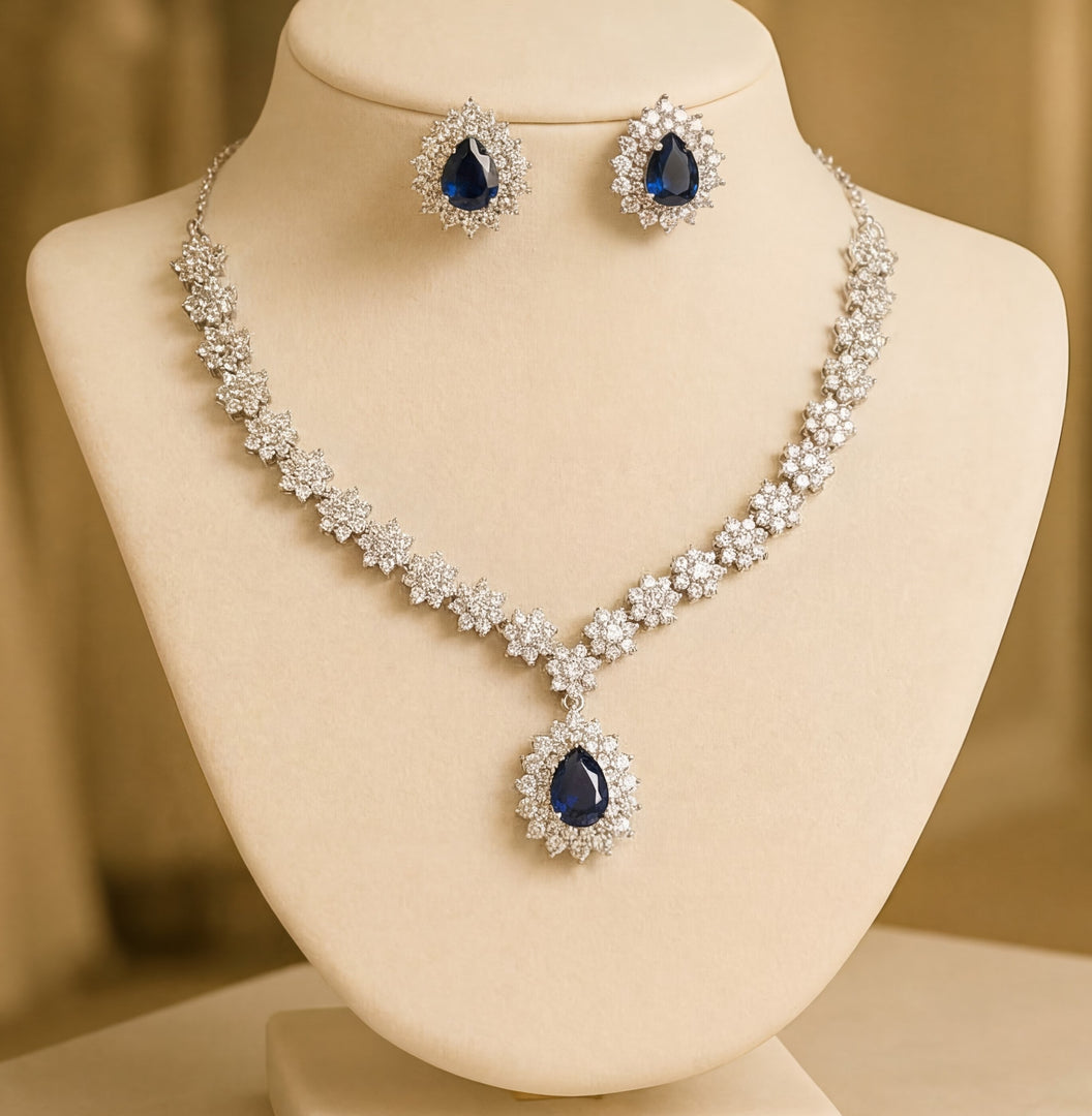 Elegant 925 Sterling Silver Necklace Set with Crystal Pendant & Stud Earrings