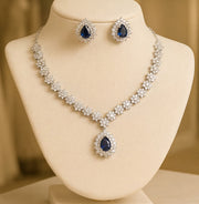 Elegant 925 Sterling Silver Necklace Set with Crystal Pendant & Stud Earrings