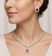 Elegant 925 Sterling Silver Necklace Set with Crystal Pendant & Stud Earrings