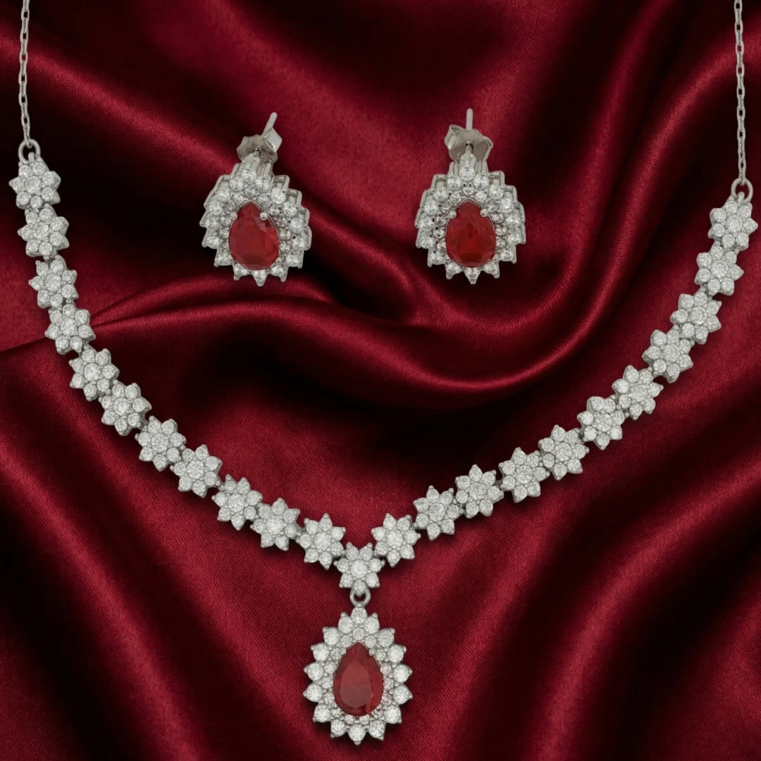 Elegant 925 Sterling Silver Necklace Set with Crystal Pendant & Stud Earrings
