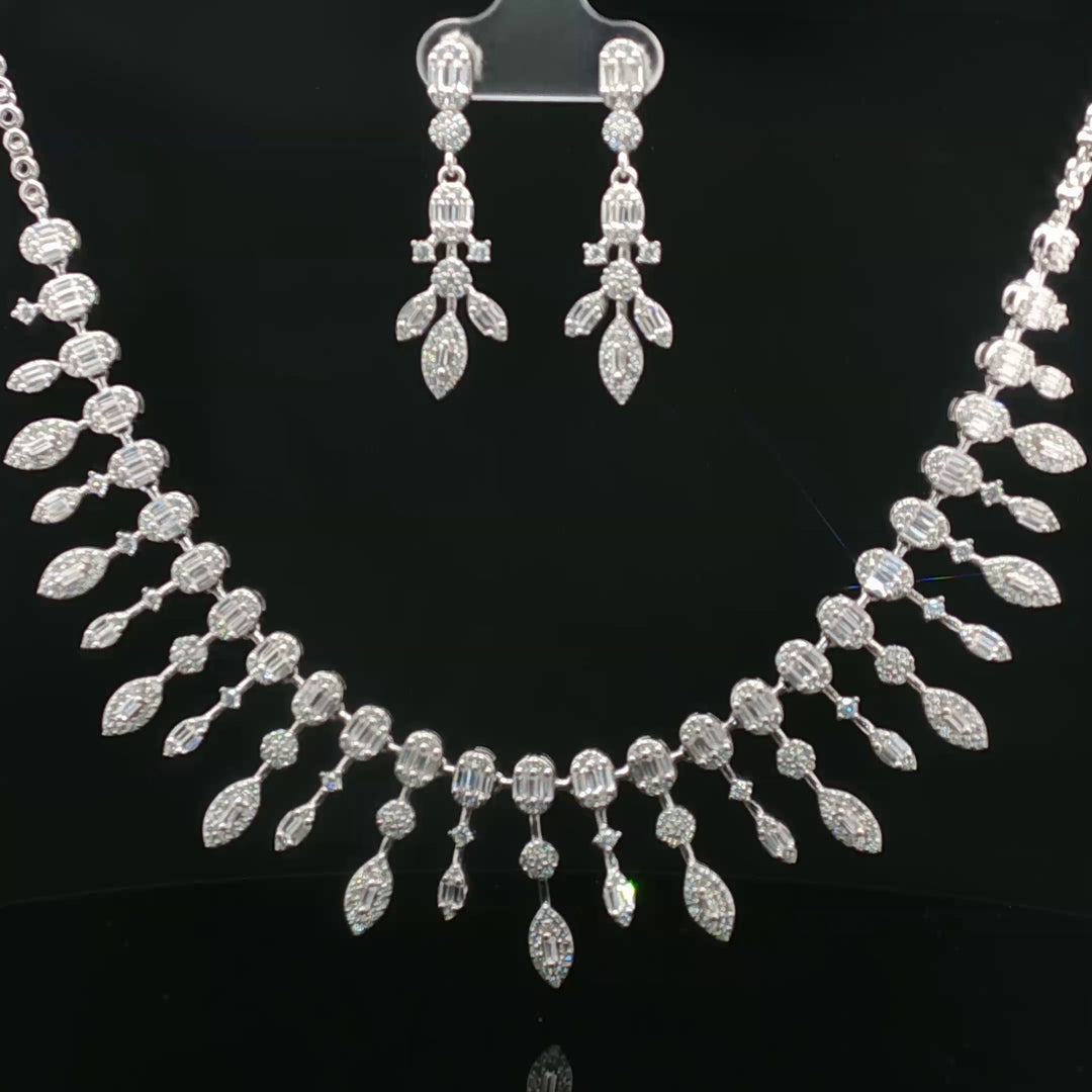 Designer 925 Silver Necklace Set with Sparkling Dangling Drops
