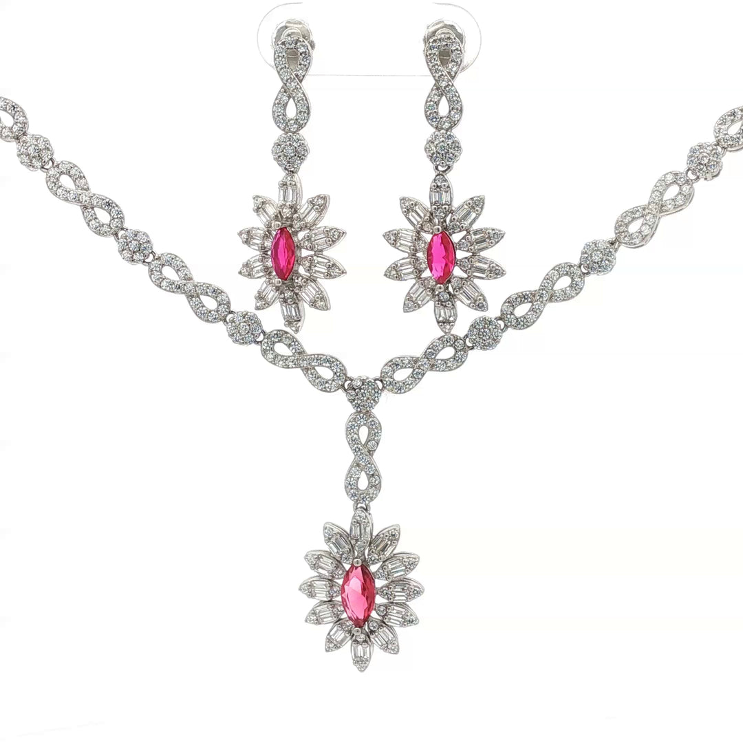 Elegant 925 Sterling Silver Necklace Set with Crystal Pendant & Stud Earrings