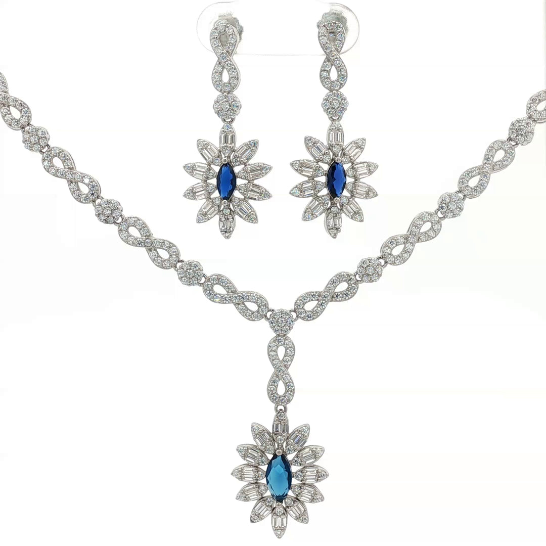 Elegant 925 Sterling Silver Necklace Set with Crystal Pendant & Stud Earrings