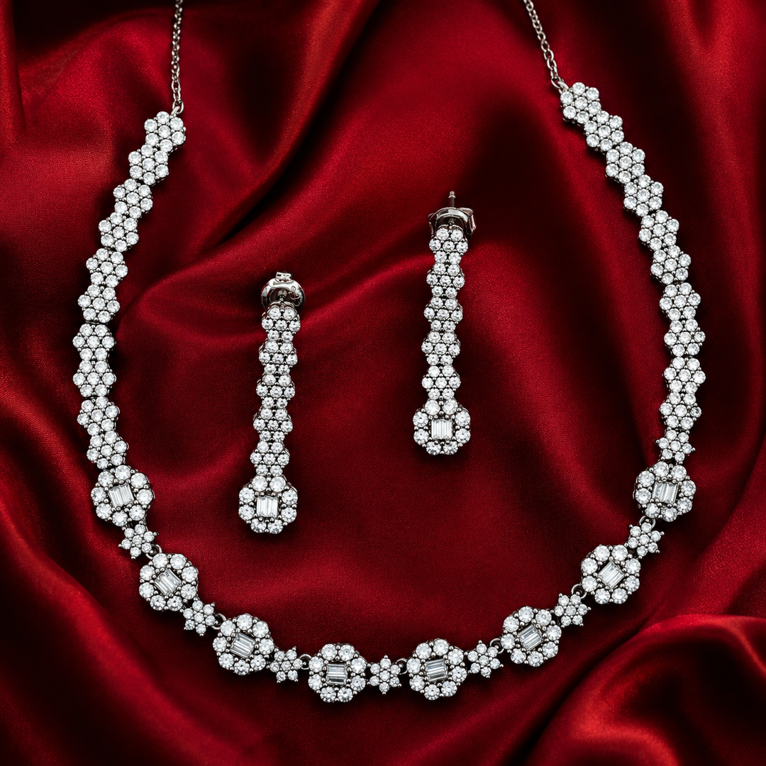 Premium 925 Silver Necklace & Earrings Set for Women