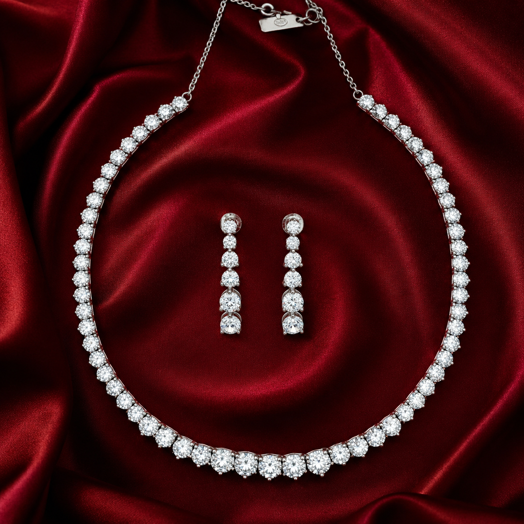 Premium 925 Silver Necklace & Earrings Set for Women