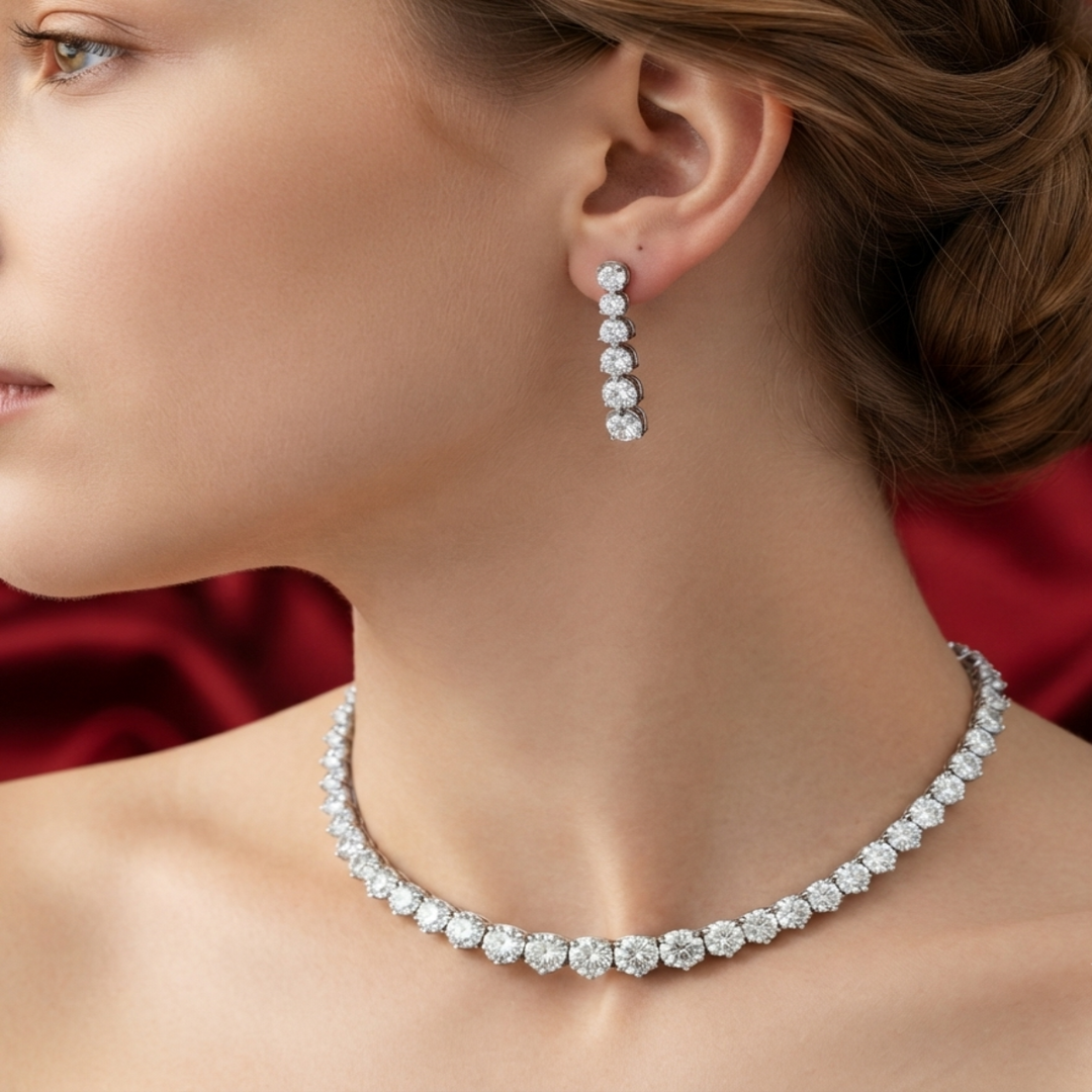 Premium 925 Silver Necklace & Earrings Set for Women