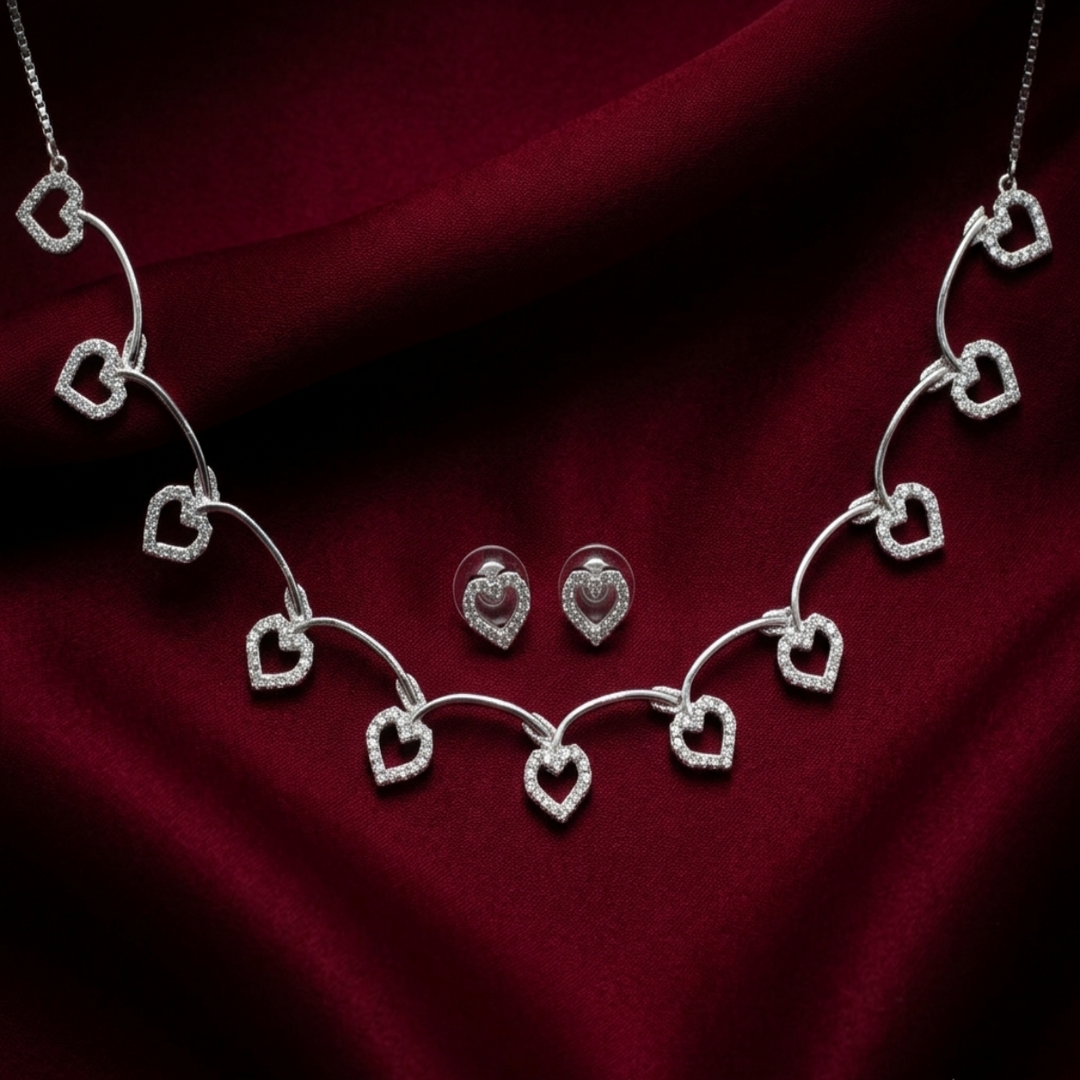 Premium 925 Silver Necklace & Earrings Set for Women