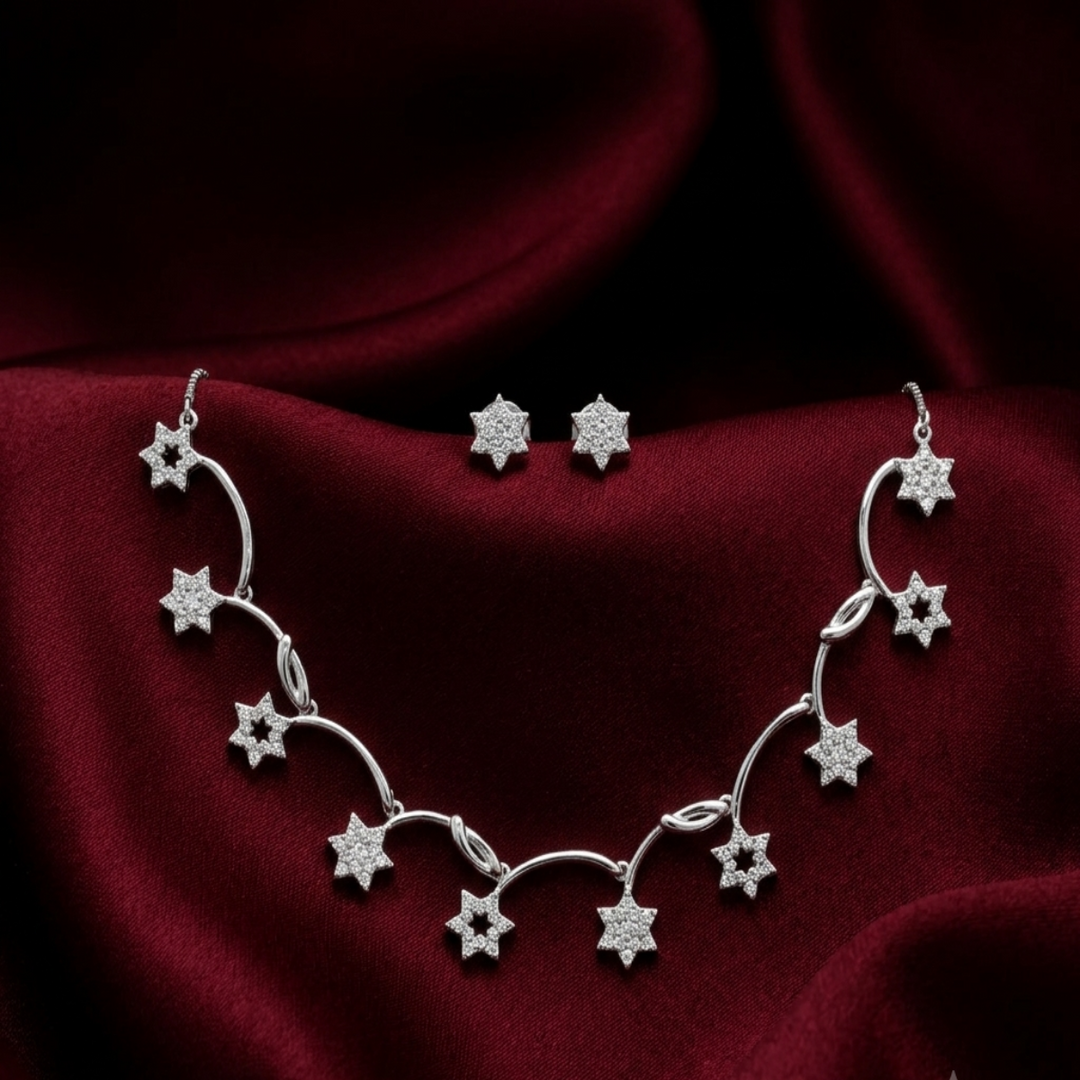 Premium 925 Silver Necklace & Earrings Set for Women