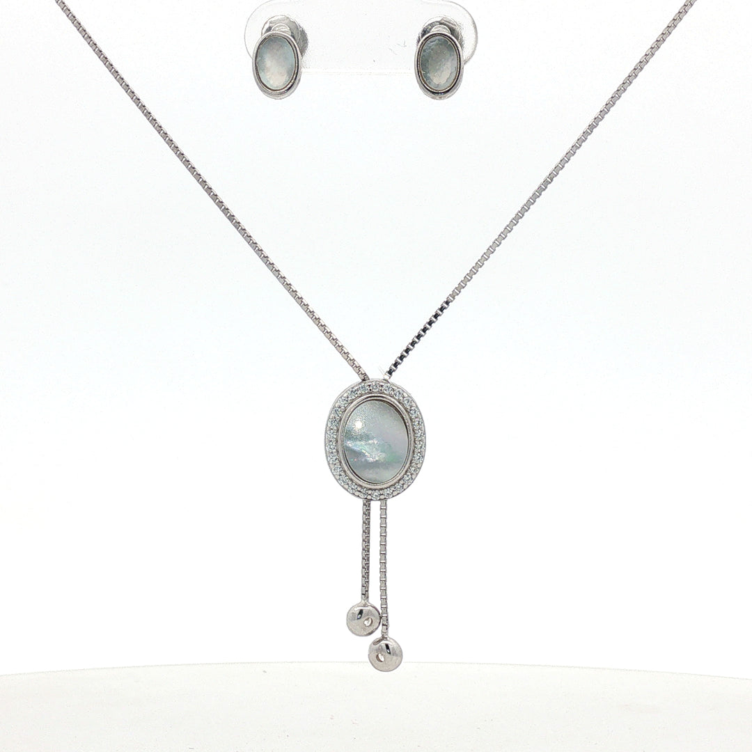 925 Sterling Silver Necklace with Earring Set Studded With Cubic Zircons