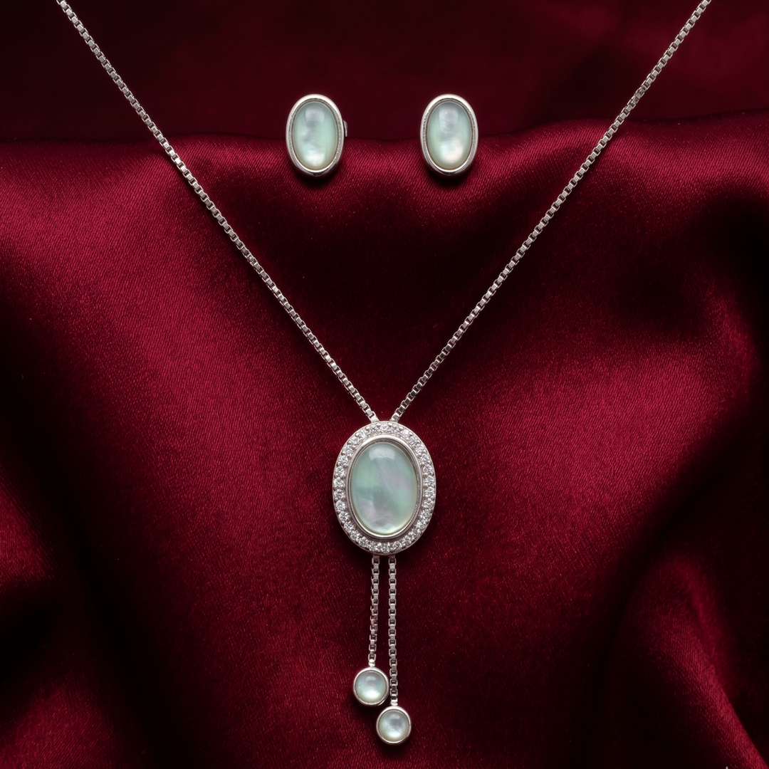 925 Sterling Silver Necklace with Earring Set Studded With Cubic Zircons