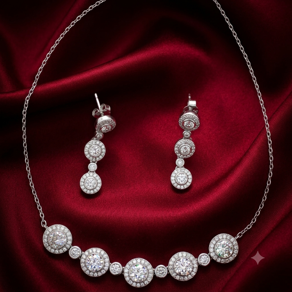 Premium 925 Silver Necklace & Earrings Set for Women