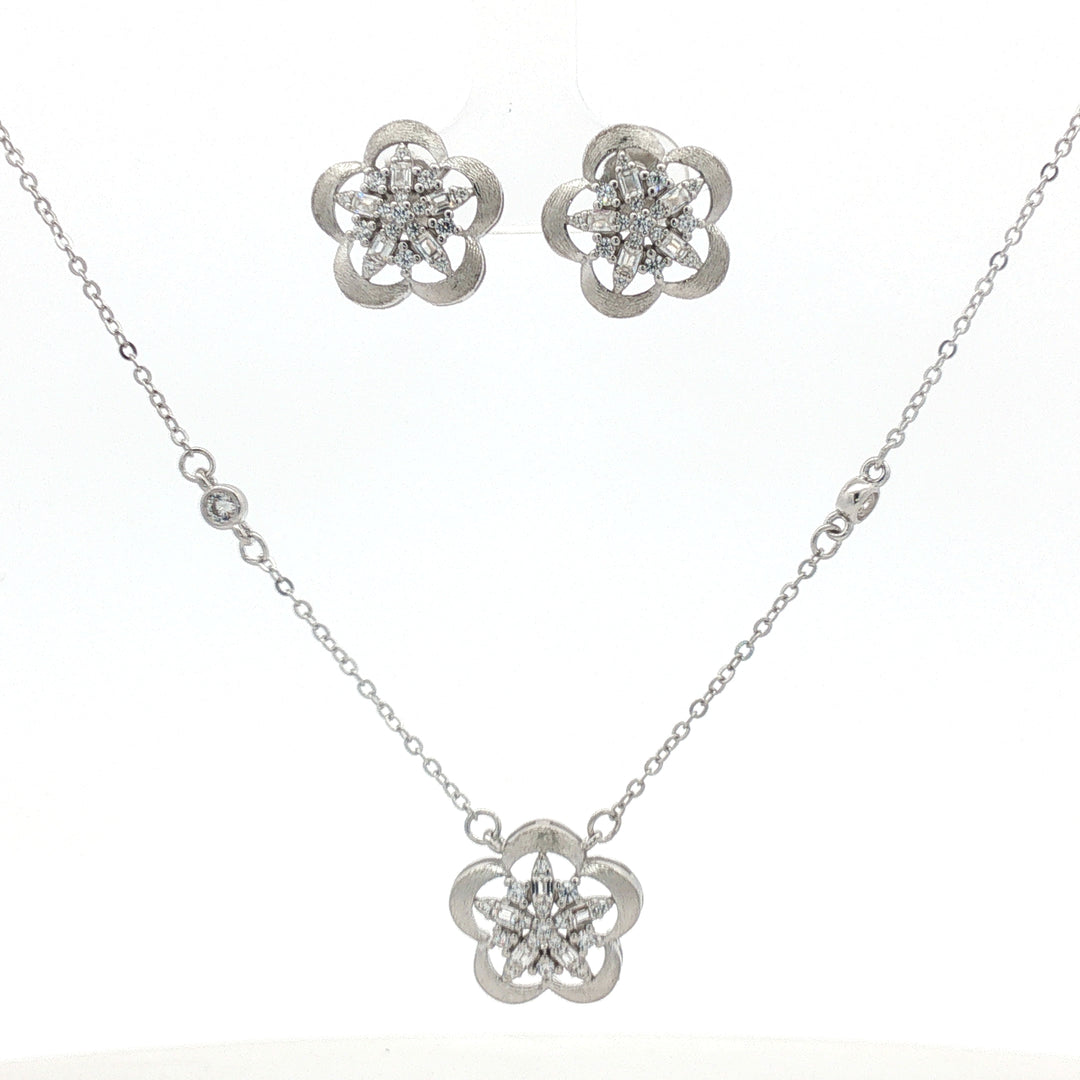 925 Sterling Silver Necklace with Earring Set Studded With Cubic Zircons
