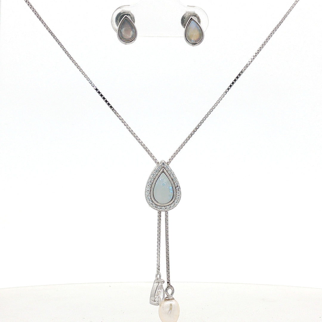 925 Sterling Silver Necklace with Earring Set Studded With Cubic Zircons