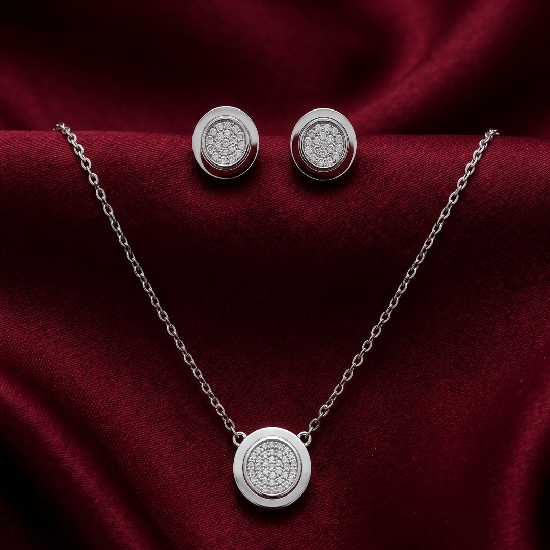 925 Sterling Silver Necklace with Earring Set Studded With Cubic Zircons