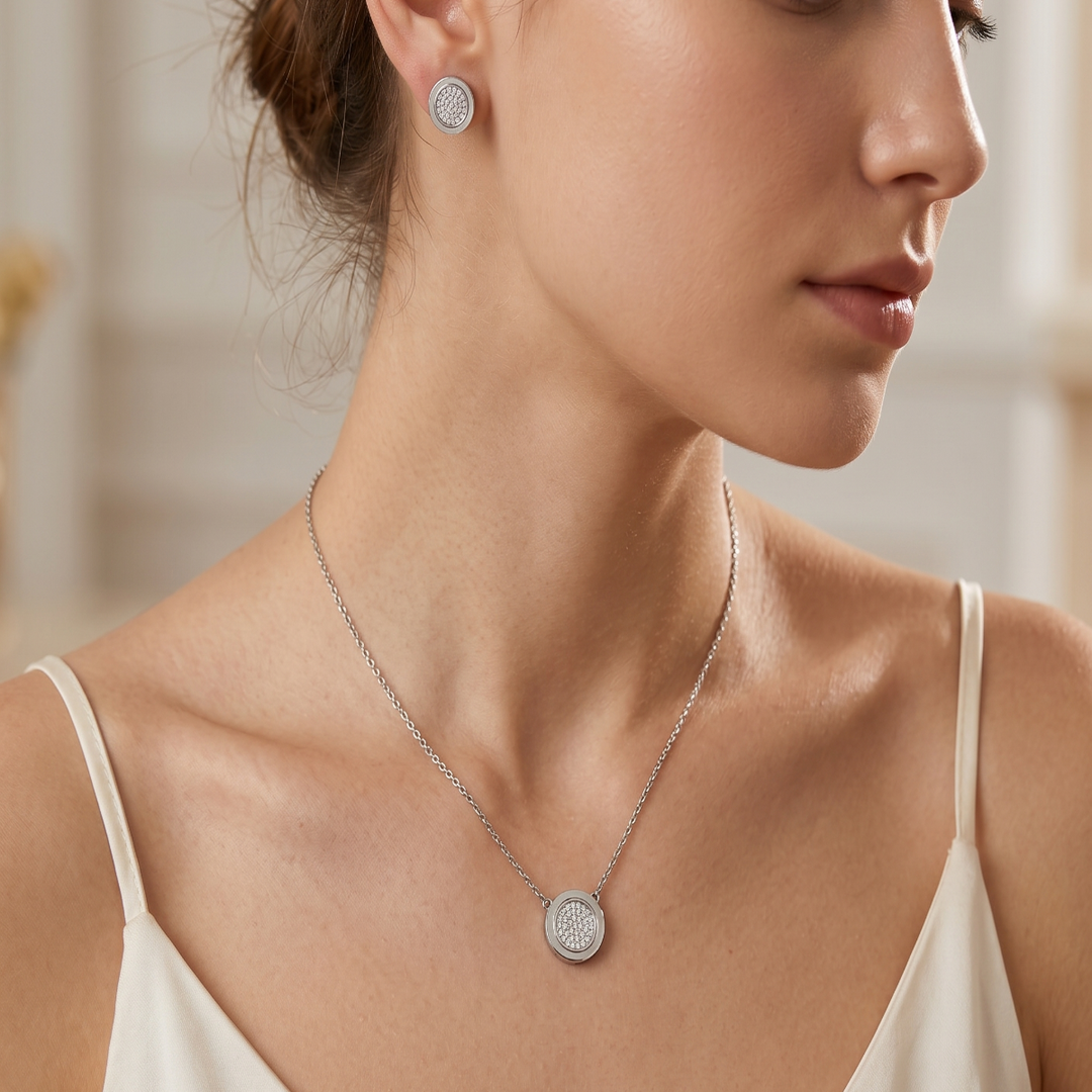 925 Sterling Silver Necklace with Earring Set Studded With Cubic Zircons