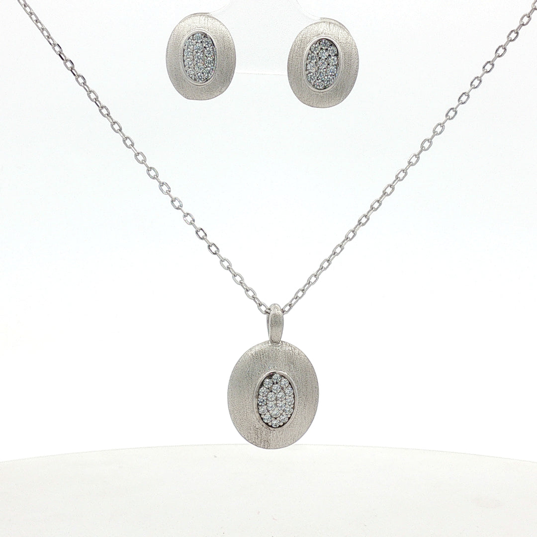925 Sterling Silver Necklace with Earring Set Studded With Cubic Zircons