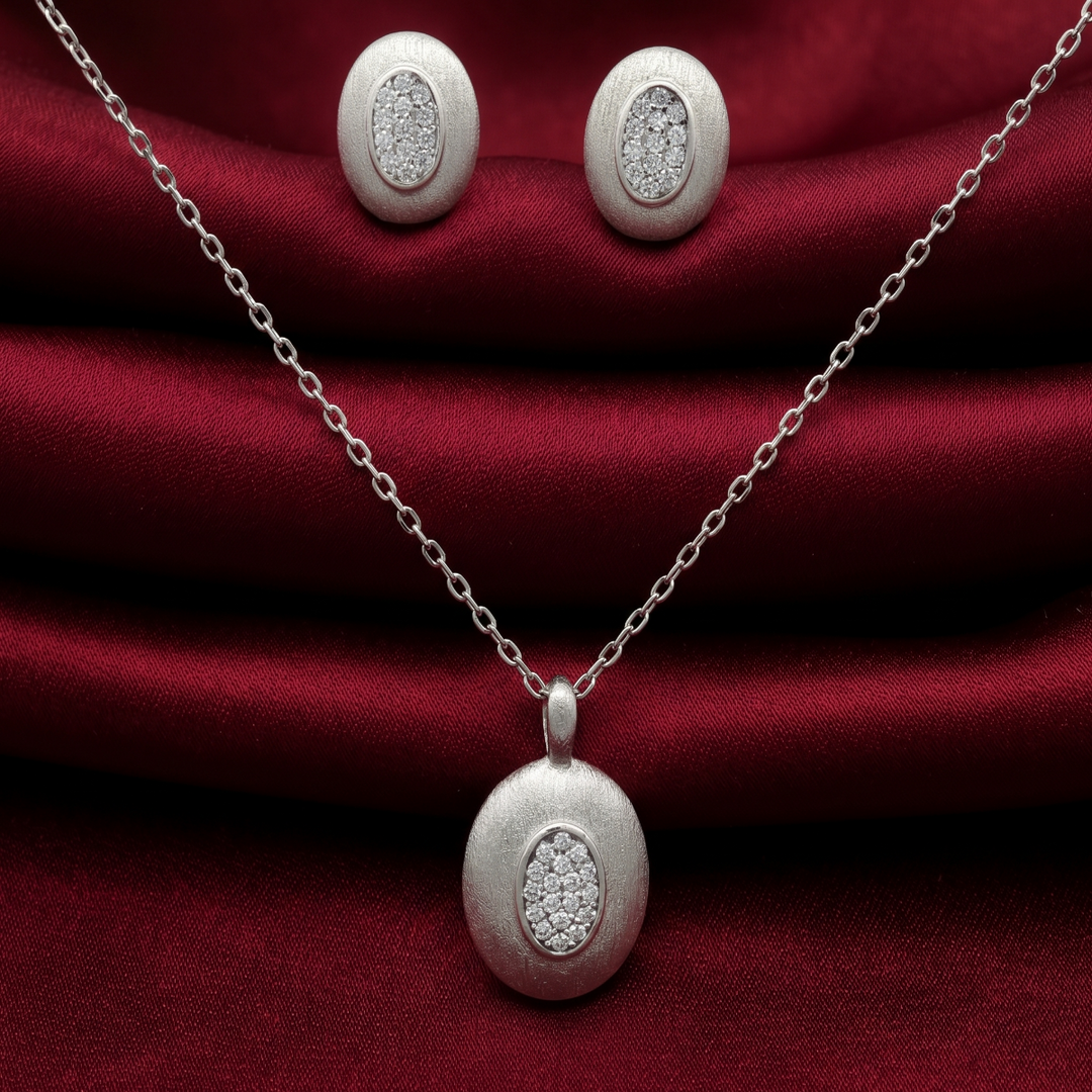 925 Sterling Silver Necklace with Earring Set Studded With Cubic Zircons