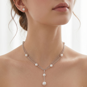 Elegant 925 Sterling Silver Pearl Necklace & Stud Earring Set