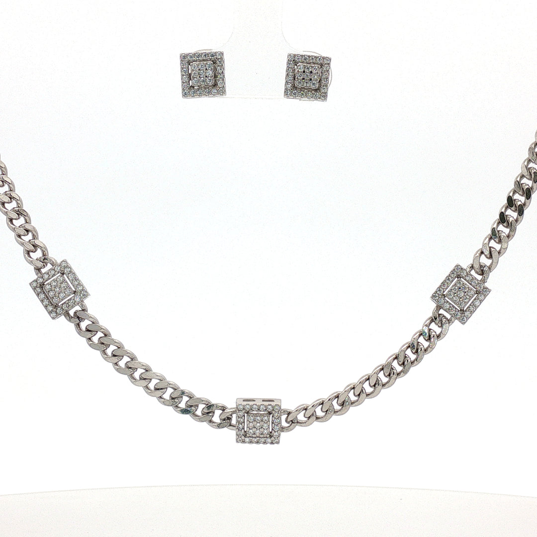 Emerald Shape Timeless 925 Silver Necklace & Earrings Set for Women