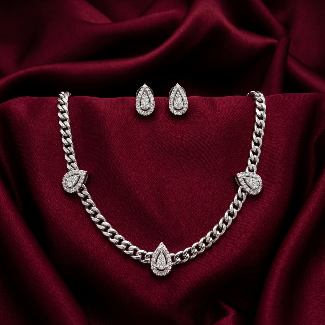 Pear Shape Timeless 925 Silver Necklace & Earrings Set for Women