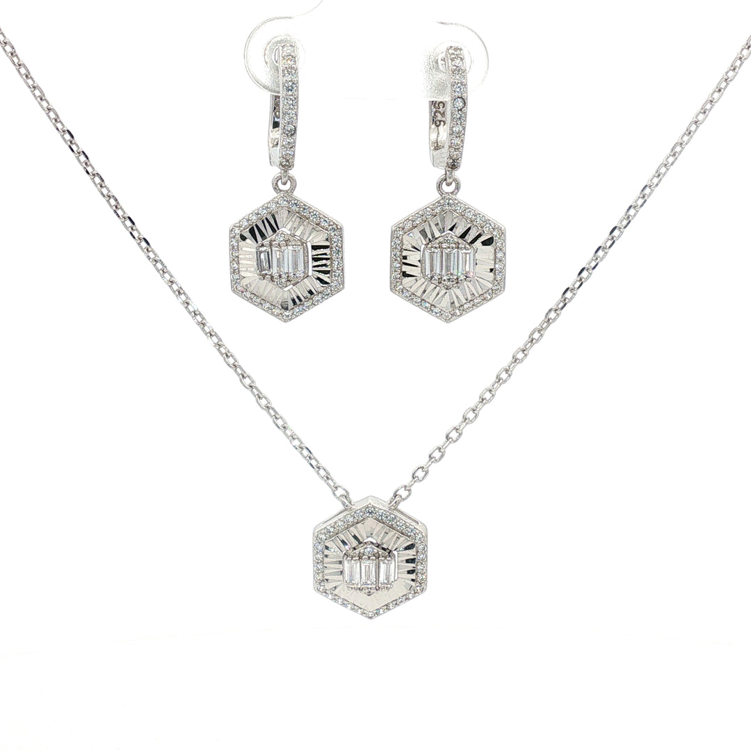 Round Shape Timeless 925 Silver Necklace & Earrings Set for Women