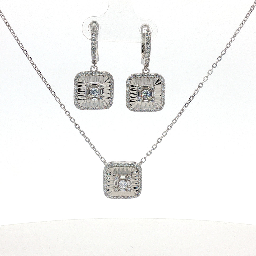 Emerald Shape Timeless 925 Silver Necklace & Earrings Set for Women