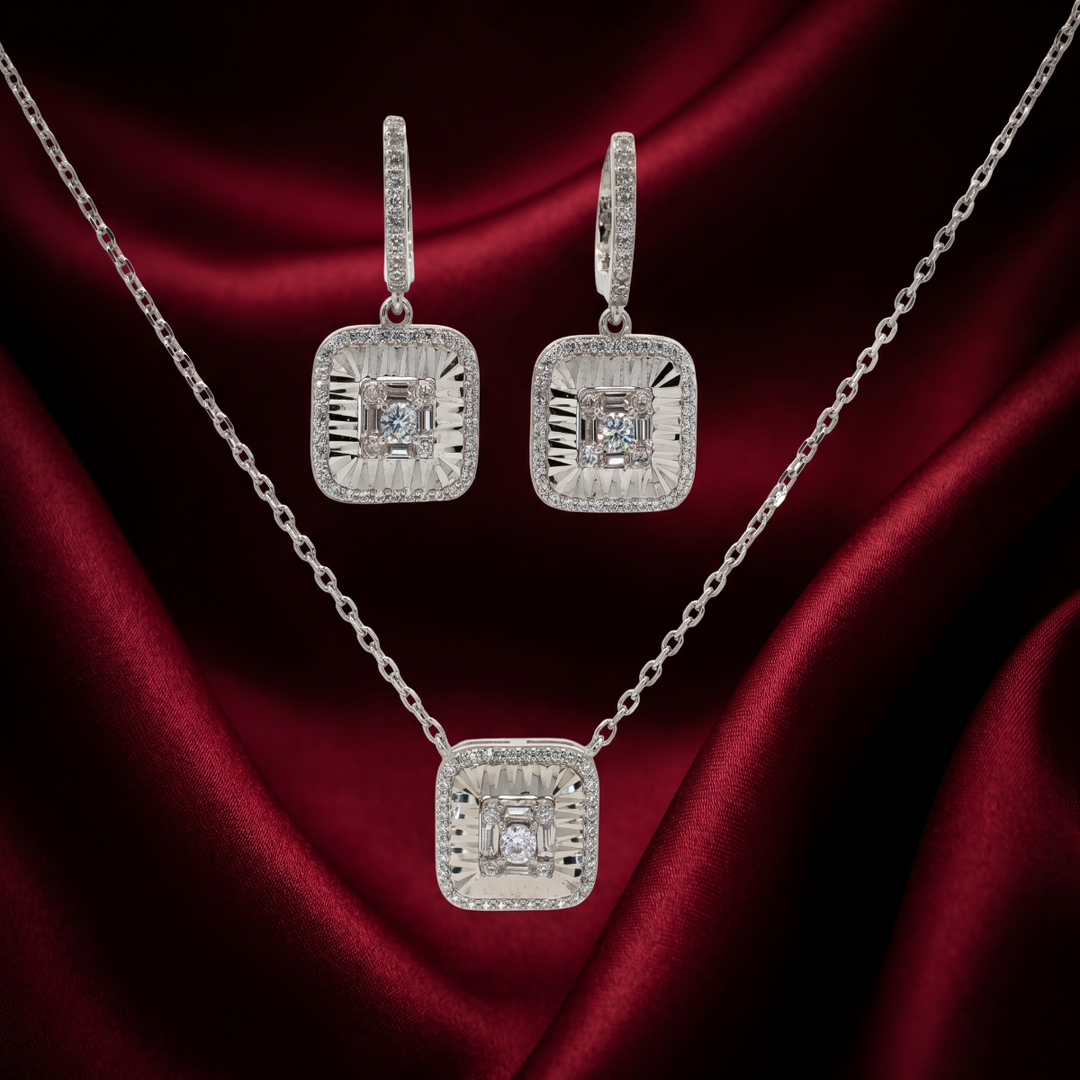 Emerald Shape Timeless 925 Silver Necklace & Earrings Set for Women