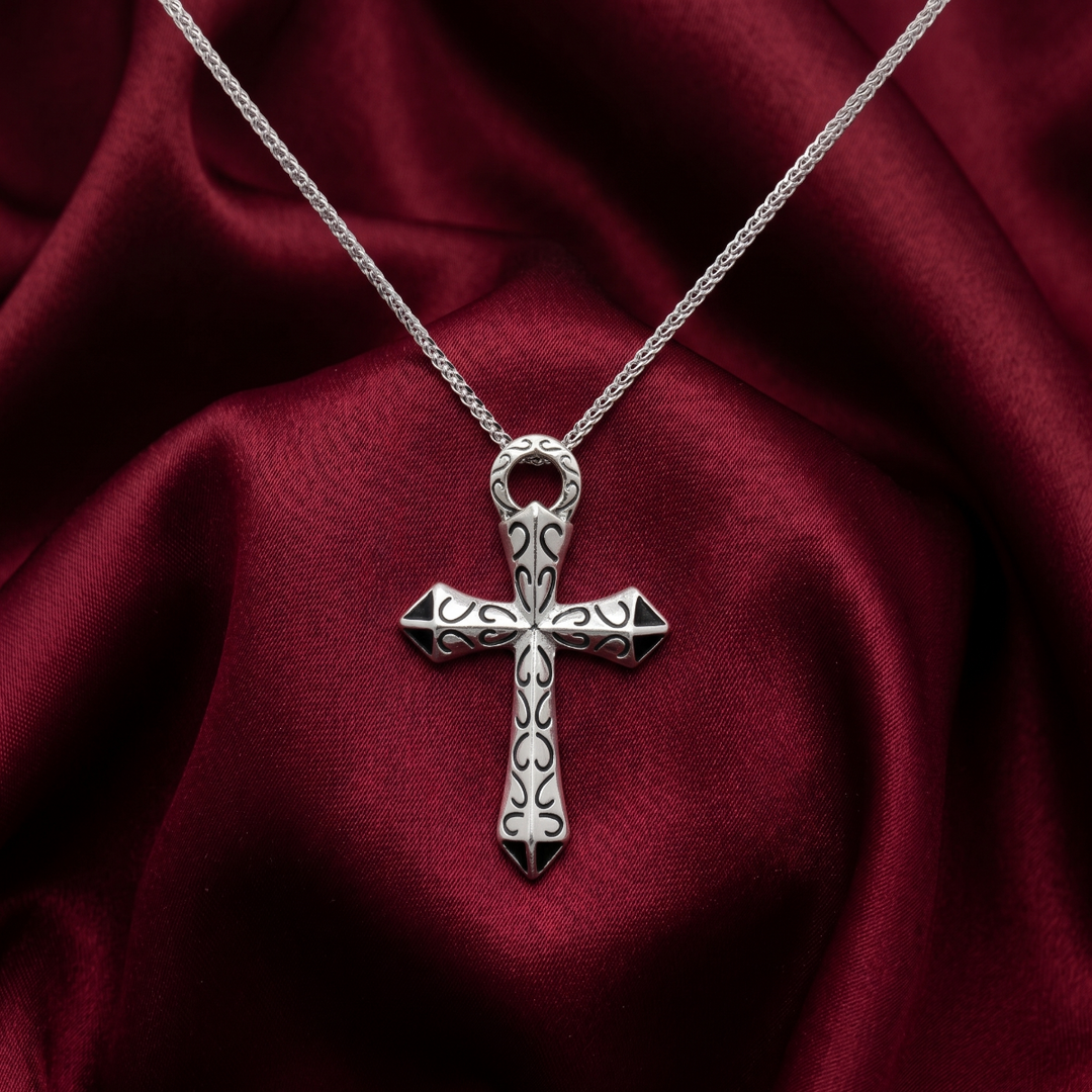 925 Sterling Silver Diamond Criss Cross Pendant Necklace with Adjustable Length