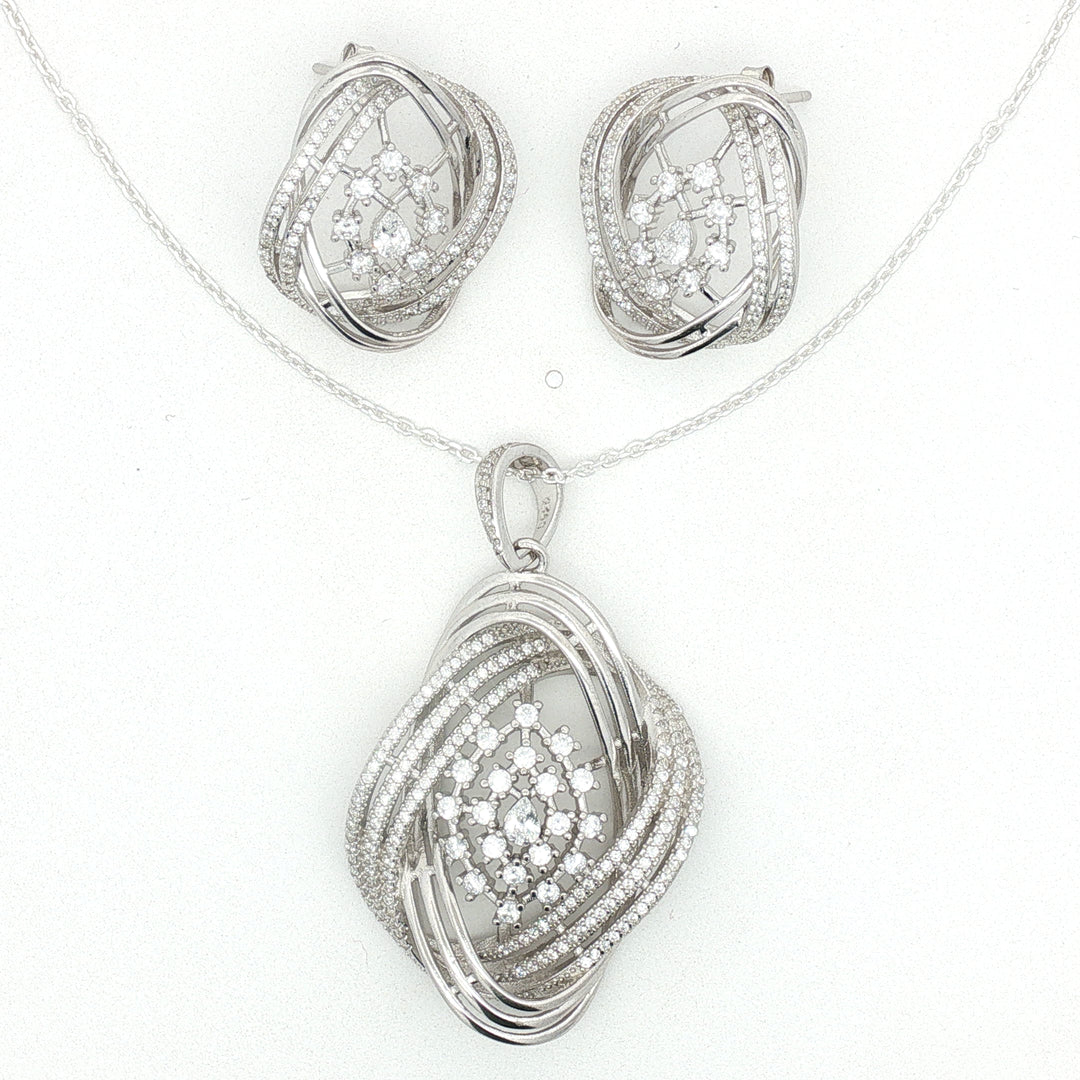 925 Sterling Silver Necklace with Earring Set Studded With Cubic Zircons