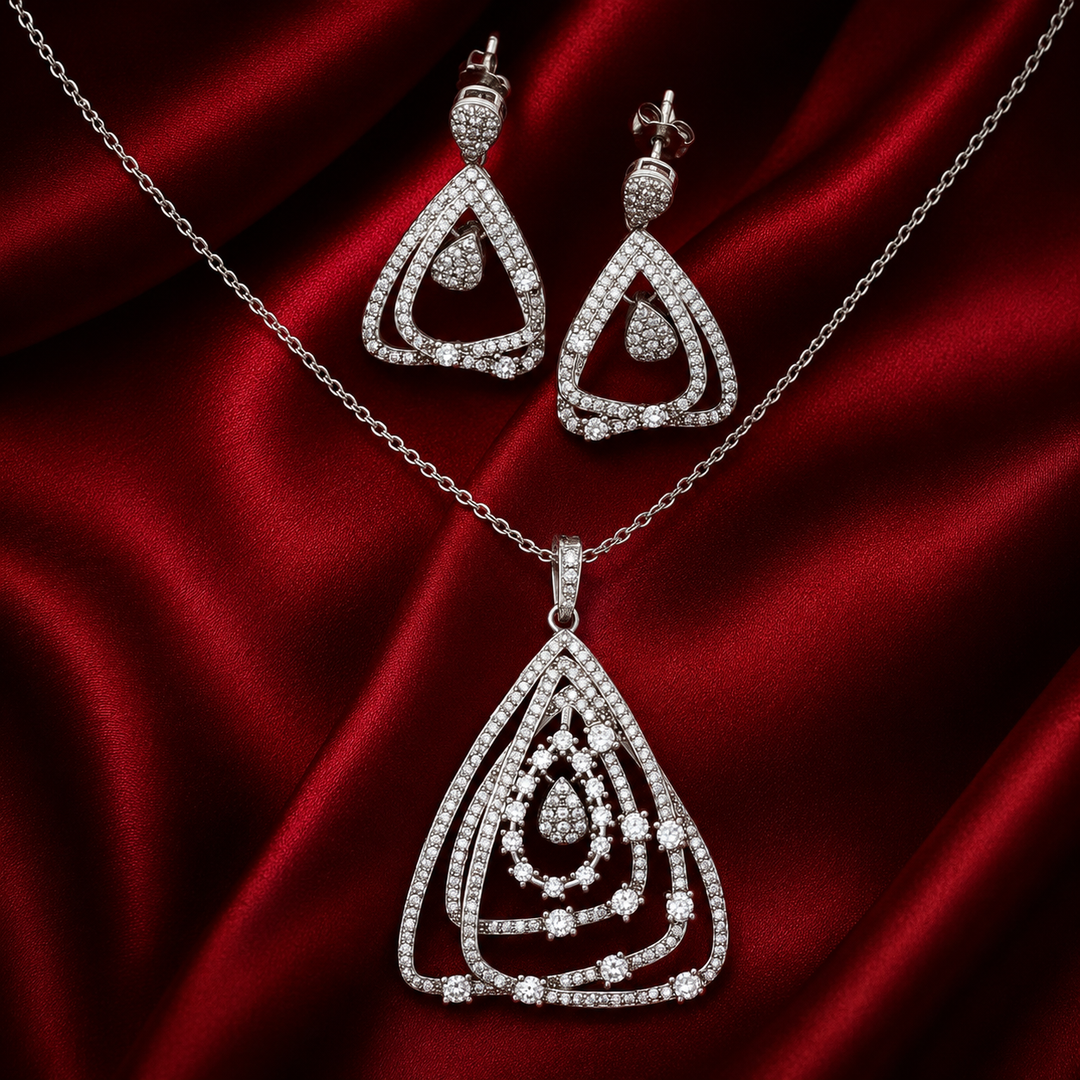 925 Sterling Silver Necklace with Earring Set Studded With Cubic Zircons