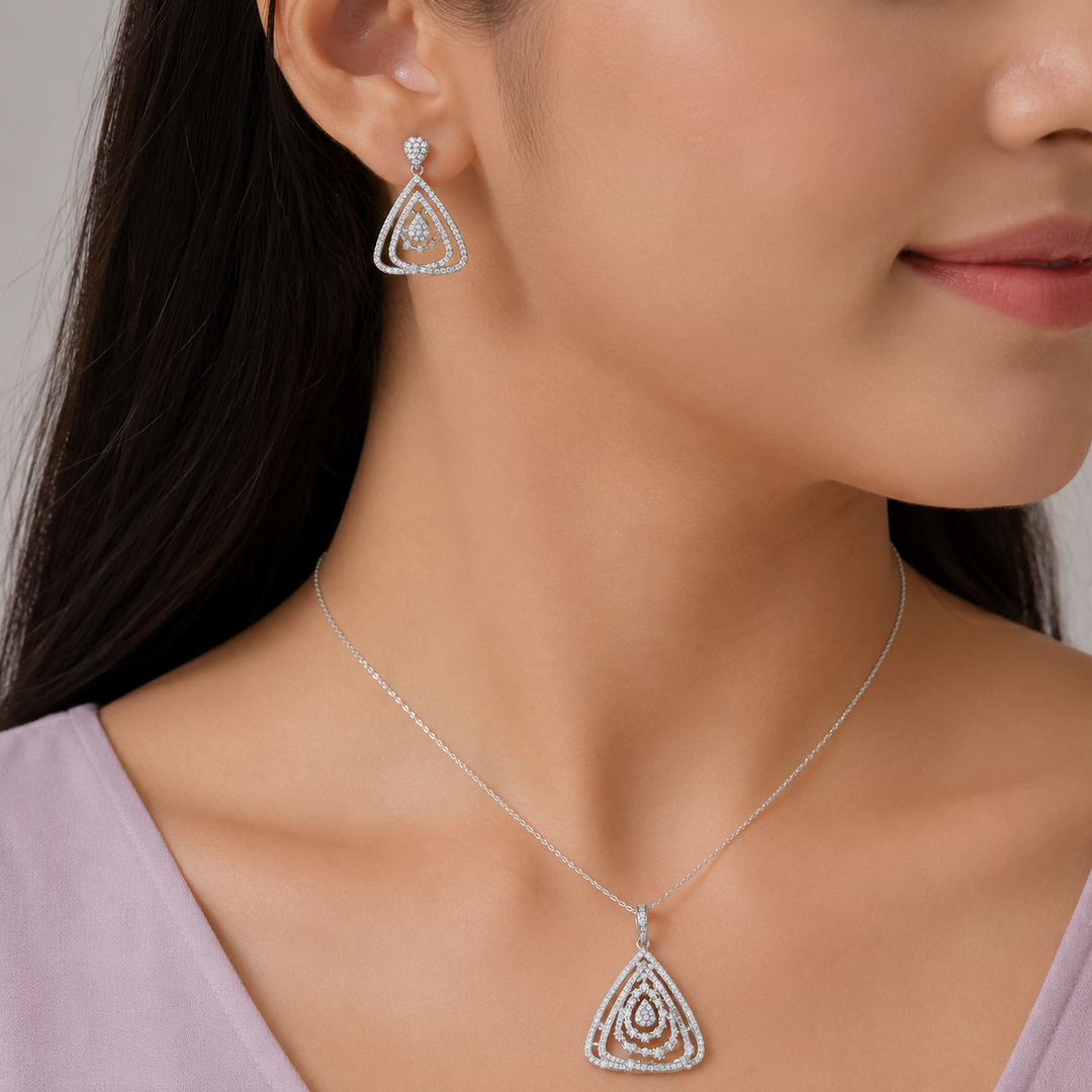 925 Sterling Silver Necklace with Earring Set Studded With Cubic Zircons