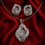 Load image into Gallery viewer, 925 Sterling Silver Necklace with Earring Set Studded With Cubic Zircons
