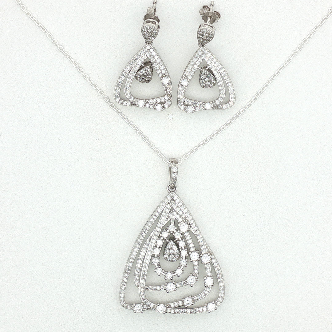 925 Sterling Silver Necklace with Earring Set Studded With Cubic Zircons