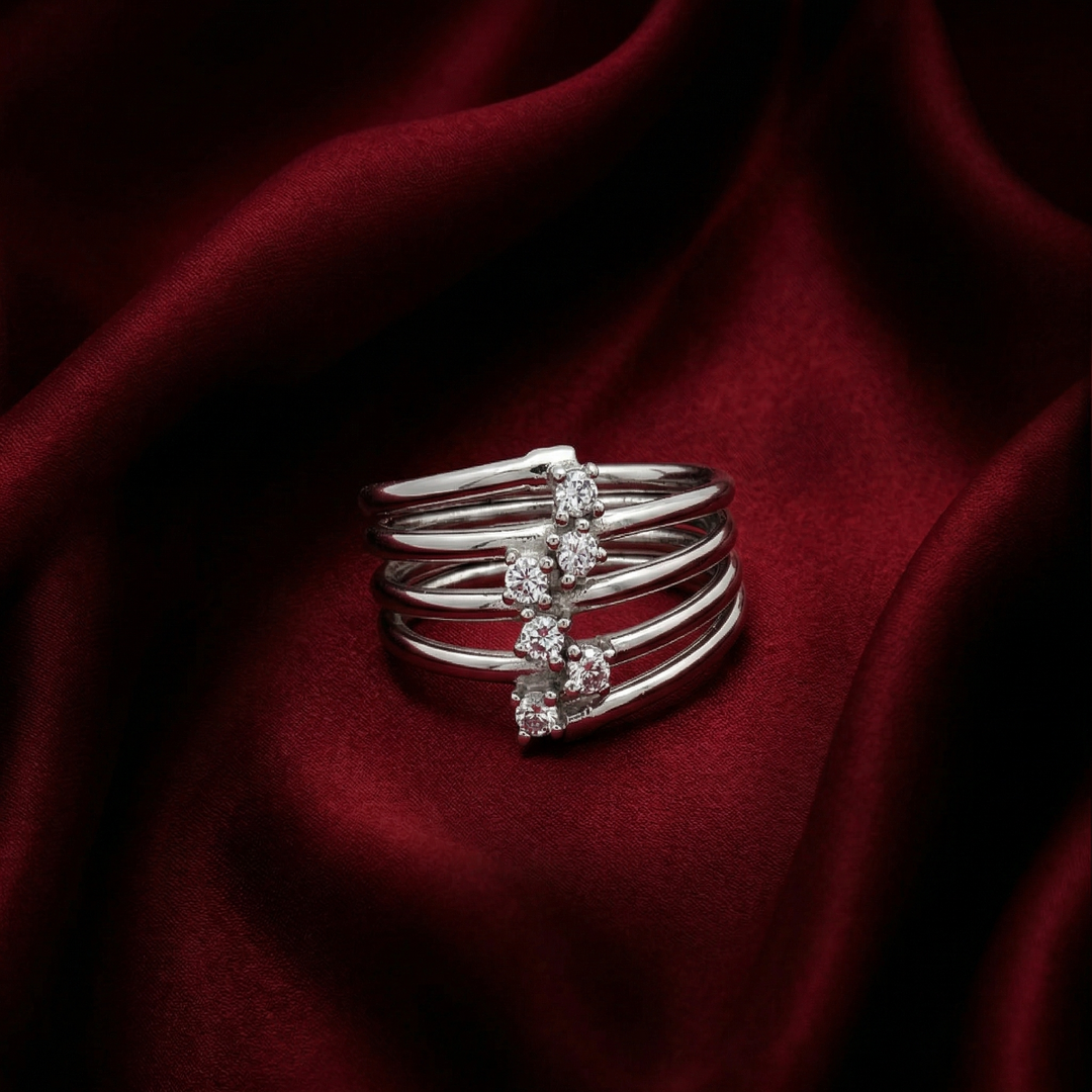 Elegant 925 Sterling Silver Multi-Band Ring with Crystal Accents