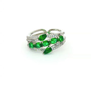 925 Sterling Silver Green Zircon Floral Halo Ring For Women