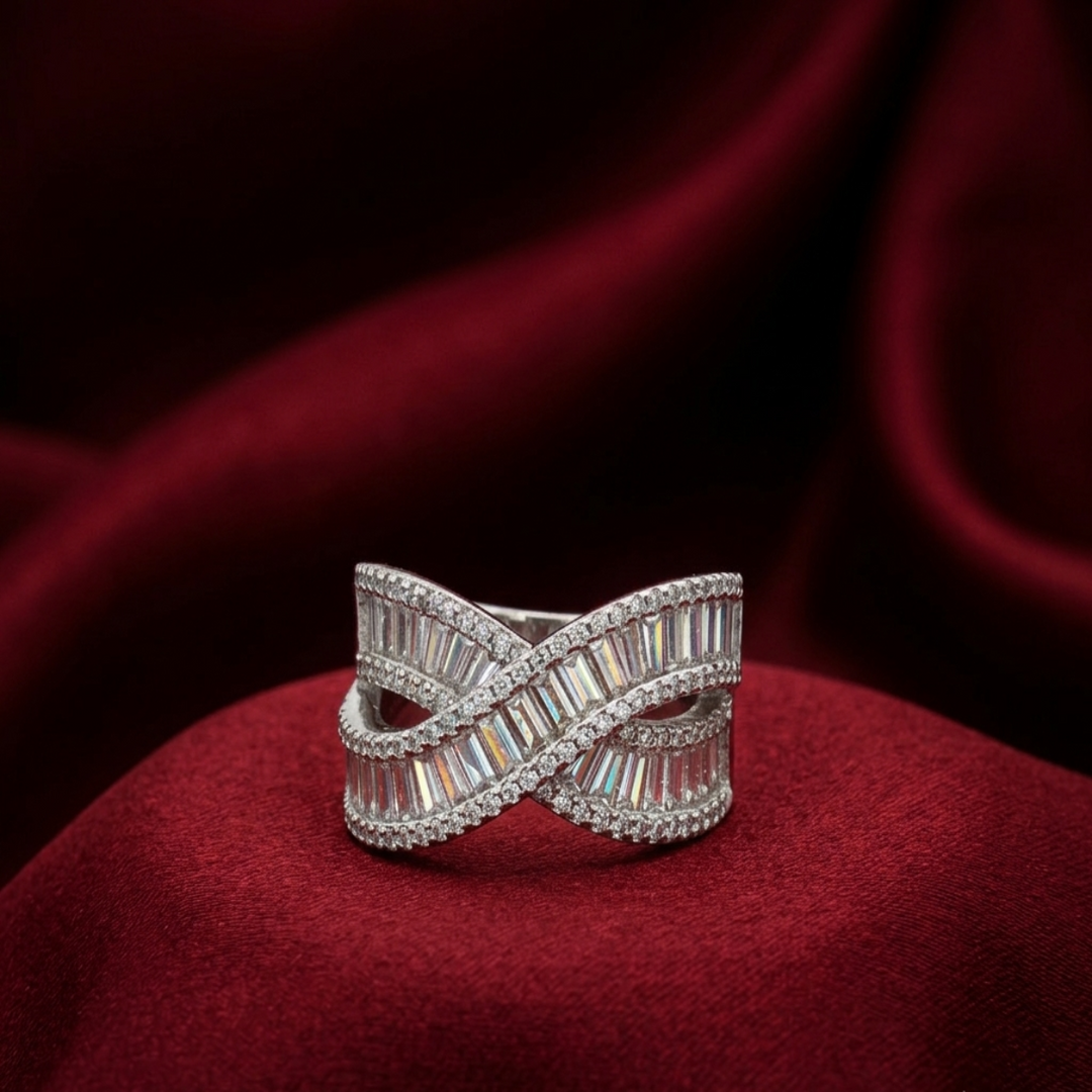 Elegant 925 Sterling Silver Multi-Band Ring with Crystal Accents