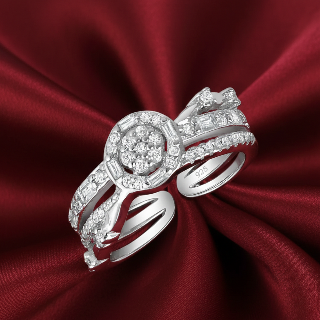 Damia Round 925 Sterling Silver Ring Adjustable Size. Fits Indian ring size 9 to 17