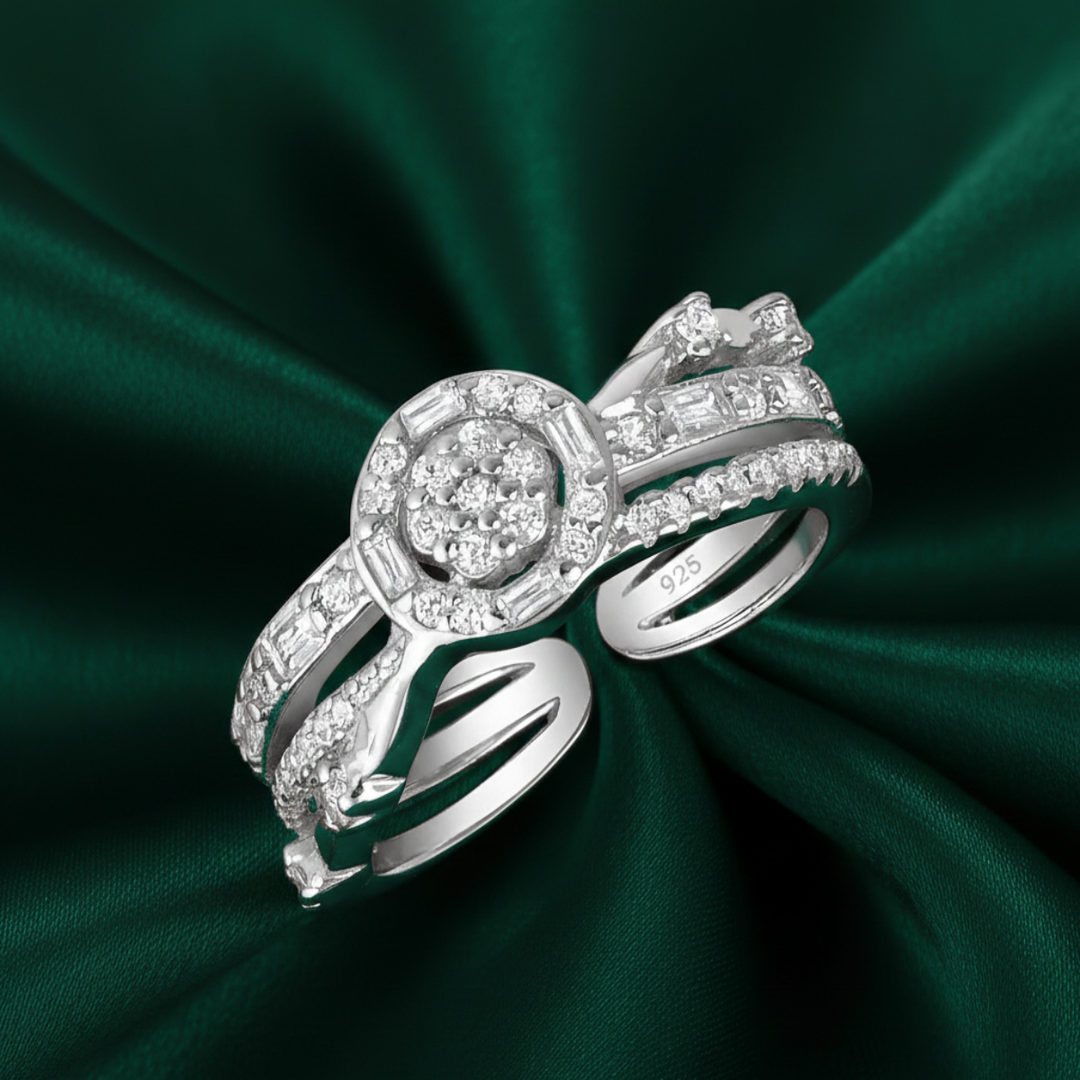 Damia Round 925 Sterling Silver Ring Adjustable Size. Fits Indian ring size 9 to 17