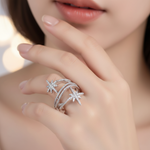 Load image into Gallery viewer, Ethena Star Dazzle 925 Sterling Silver Ring. Adjustable ring size. Fits comfortably between Indian ring size 9 to 17