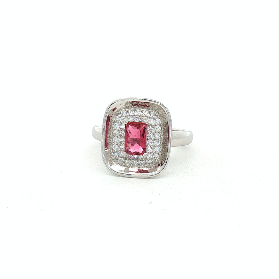 925 Sterling Silver Ruby Color Pear Shape Halo Ring For Women