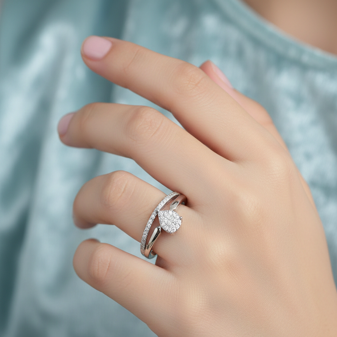 Pear Dual Layered 925 Silver Ring