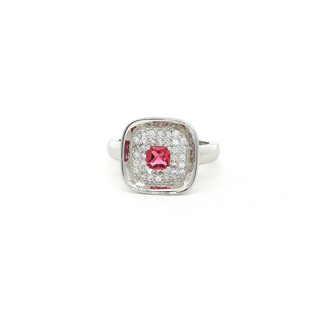 925 Sterling Silver Ruby Color Pear Shape Halo Ring For Women