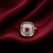 925 Sterling Silver Ruby Color Pear Shape Halo Ring For Women