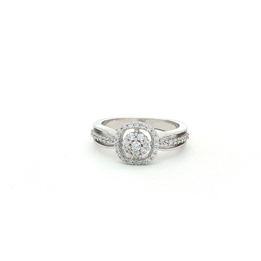 Sparkling 925 Sterling Silver Square Halo Ring with Accent Diamonds