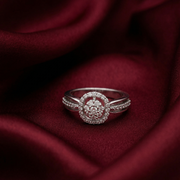 Sparkling 925 Sterling Silver Square Halo Ring with Accent Diamonds