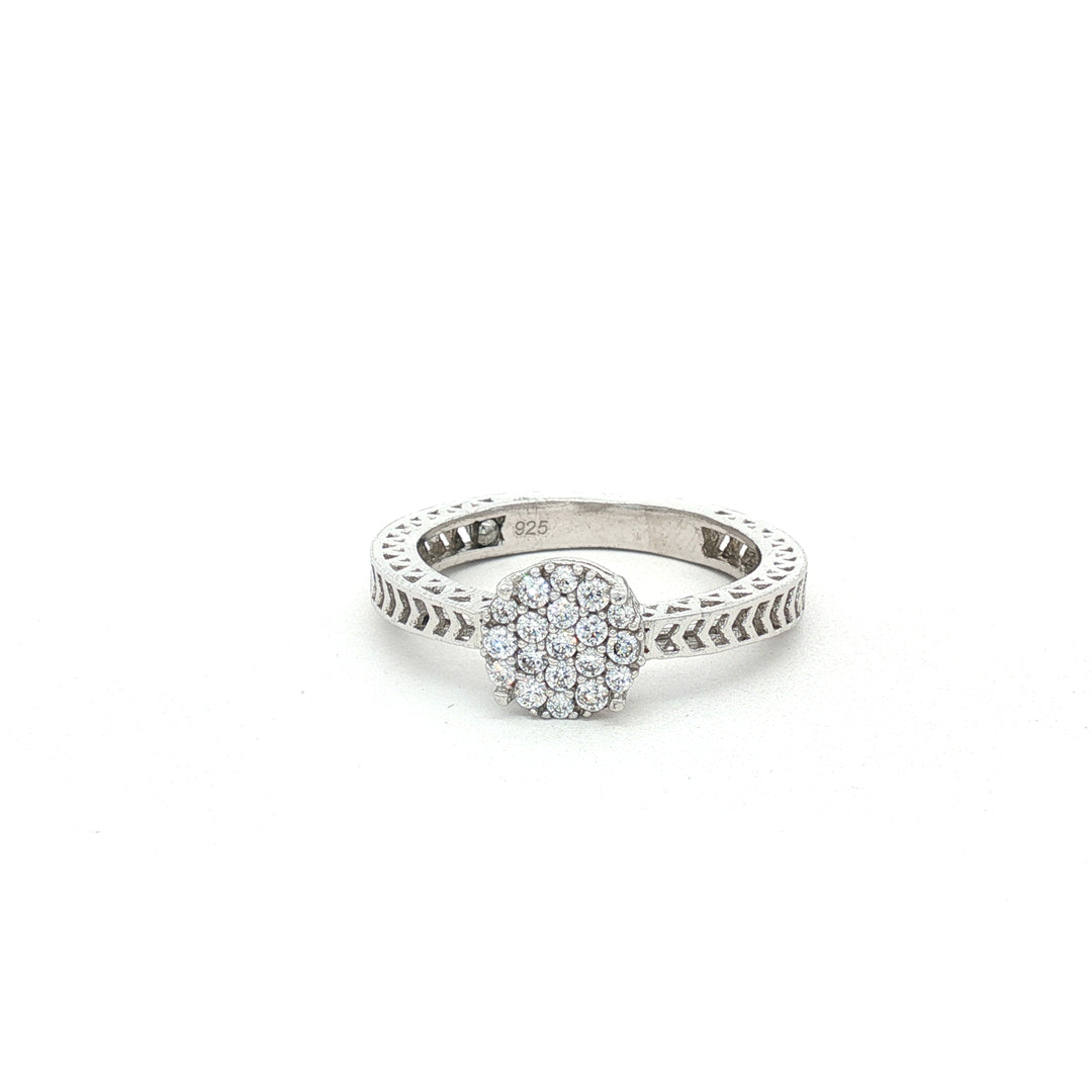 Sparkling 925 Sterling Silver Square Halo Ring with Accent Diamonds