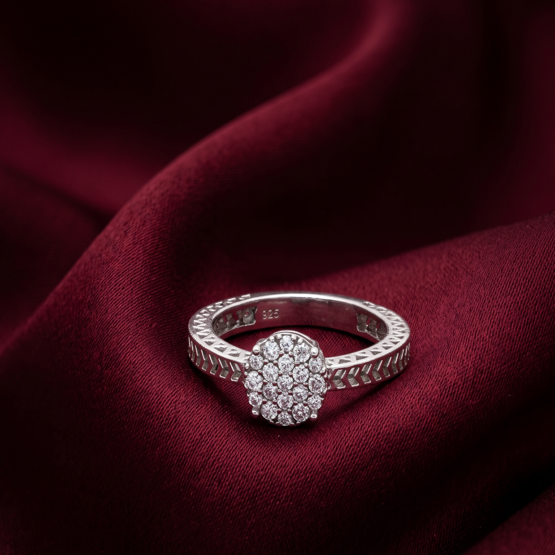 Sparkling 925 Sterling Silver Square Halo Ring with Accent Diamonds