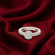 Sparkling 925 Sterling Silver Square Halo Ring with Accent Diamonds