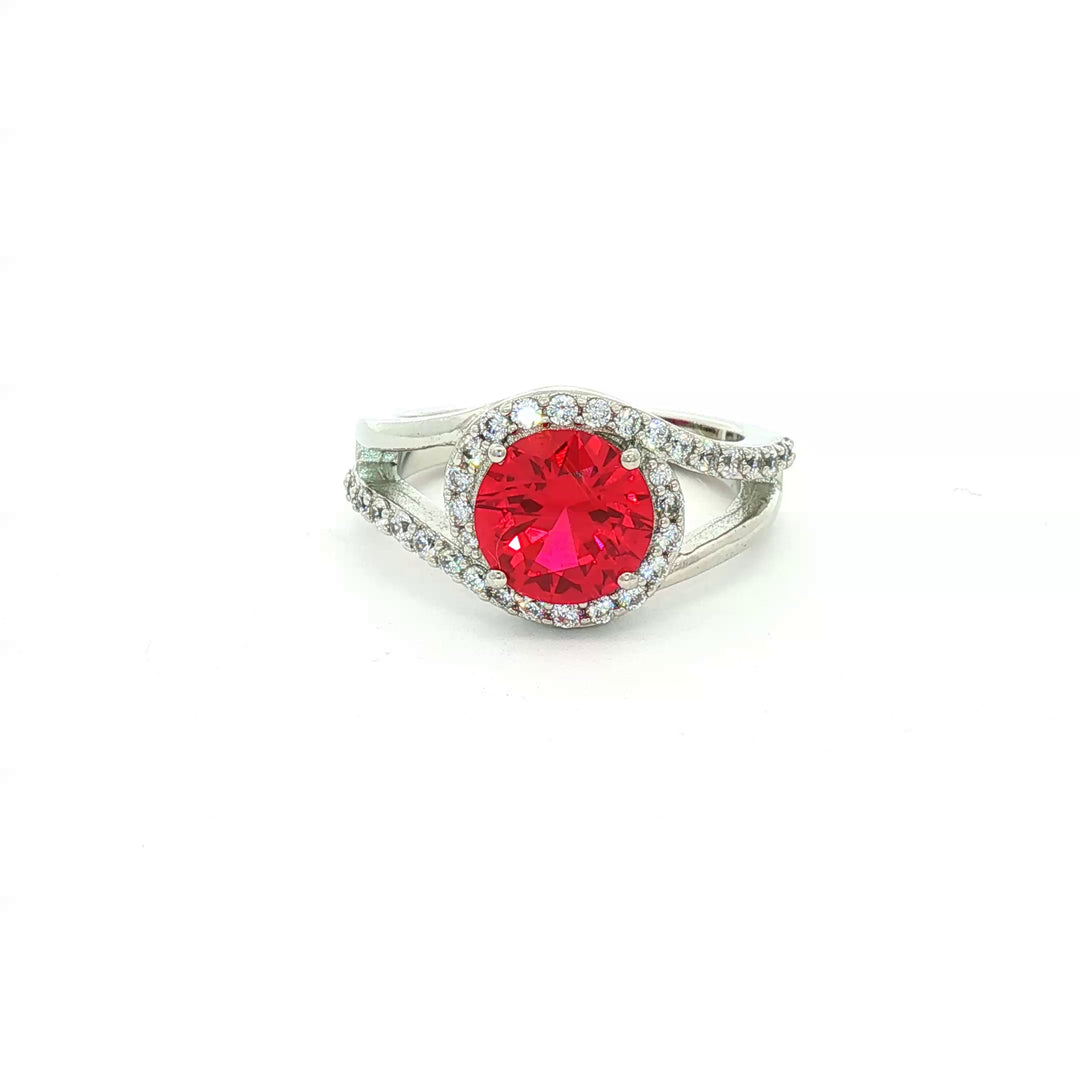 925 Sterling Silver Ruby Color Pear Shape Halo Ring For Women